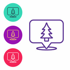 Set line Location of the forest on a map icon isolated on white background. Set icons colorful. Vector