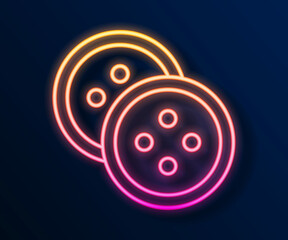 Glowing neon line Sewing button for clothes icon isolated on black background. Clothing button. Vector