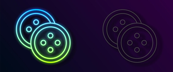 Glowing neon line Sewing button for clothes icon isolated on black background. Clothing button. Vector