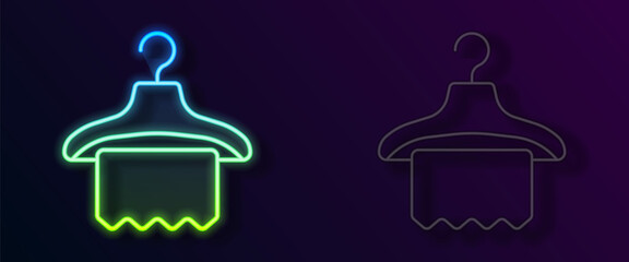 Glowing neon line Hanger wardrobe icon isolated on black background. Cloakroom icon. Clothes service symbol. Laundry hanger sign. Vector