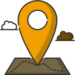 Vector location filled line icon, monotone color with small shadow white background