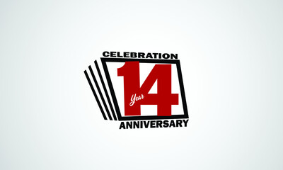 14 year anniversary celebration, book design style black and red color for event, birthday, giftcard, poster-vector