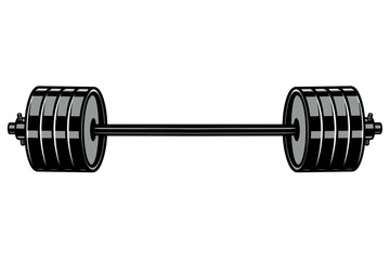 Illustration of gym barbell in vintage monochrome style. Design element for logo, label, sign, emblem, poster. Vector illustration