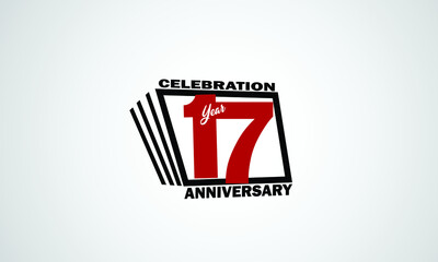 17  year anniversary celebration, book design style black and red color for event, birthday, gift card, poster-vector