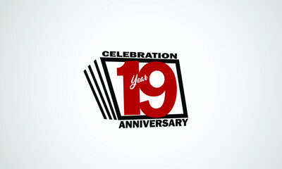 19 year anniversary celebration, book design style black and red color for event, birthday, gift card, poster-vector