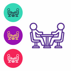 Set line Meeting icon isolated on white background. Business team meeting, discussion concept, analysis, content strategy. Presentation conference. Set icons colorful. Vector