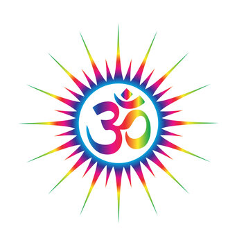 classic aum om omkara symbol in sunburst
