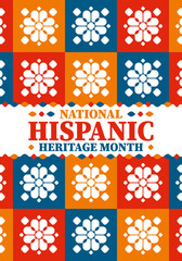 National Hispanic Heritage Month in United States. Celebrate annual in September and October. Latin American and Hispanic ethnicity culture. National fabric vector textures. Traditional festival