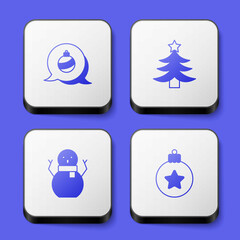 Set Christmas ball, tree, snowman and icon. White square button. Vector