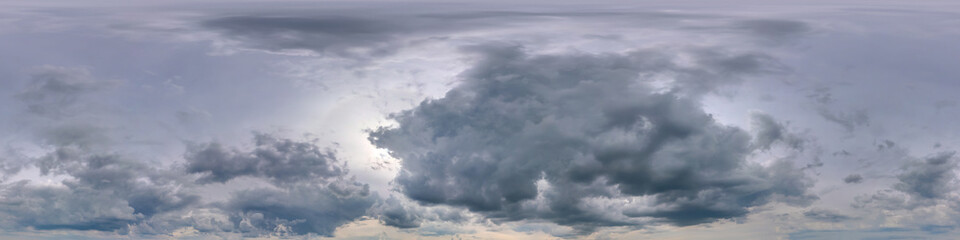 blue sky with dark beautiful clouds before storm. Seamless hdri panorama 360 degrees angle view ...