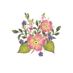 Paint of watercolor rose flowers and leave on  background. Paint watercolor texture. Botanical art. Use for design invitations, birthdays, weddings