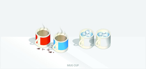 Mug cup with red, blue, white colored with isometric 3D illustration