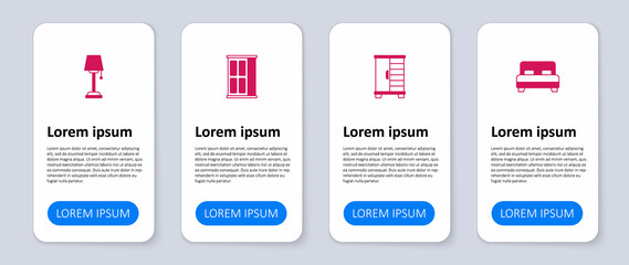 Set Big bed, Wardrobe, and Floor lamp. Business infographic template. Vector