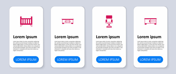 Set TV table stand, Office chair, and Baby crib cradle bed. Business infographic template. Vector