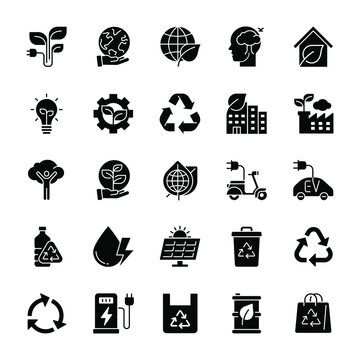 Environmental conservation, zero waste, recycling, ecosystem, icon set, vector illustration.
