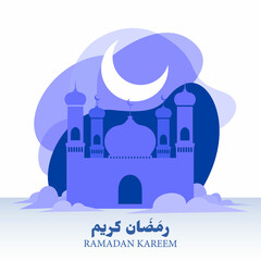Ramadan Kareem Blue Mosque Background Template Design © Razin Studio