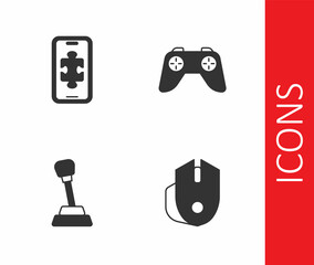 Set Computer mouse, Mobile gaming, Gear shifter and Game controller or joystick icon. Vector