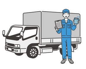 トラックと見積もりをする自動車整備士のベクターイラスト素材／車／車検／修理