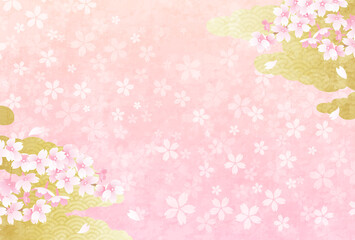 Obraz na płótnie Canvas 春の桜とゴールドの雲の美しいベクターイラスト背景