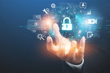 
concept of technology protection system development, business strategy Modern technology identity...