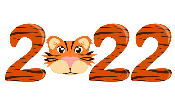 vector illustration on the theme of the new 2022 year of the tiger according to the Chinese calendar. A tiger with numbers on his sides