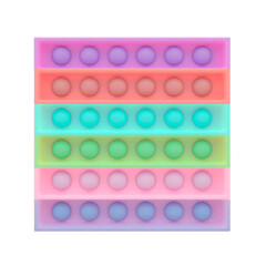 Pop it figure square as a fashionable silicon toy for fidgets. Addictive anti stress toy in bright rainbow colors. Bubble anxiety developing pop it toys for kids. 3d render.