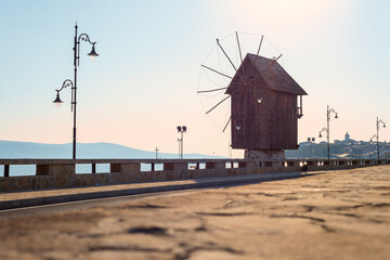 Fototapeta na wymiar The Windmill, Nessebar in Bulgaria, townscape , tourist attraction
