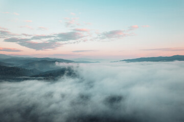 Fototapeta premium morning fog in the mountains high angle view