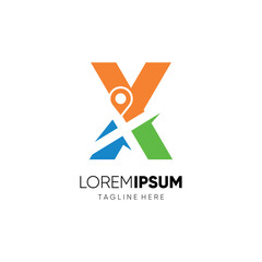 Letter X Map Location Logo Design Vector Icon Graphic Emblem Illustration Background Template