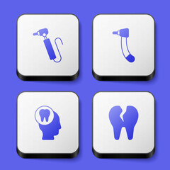 Naklejka premium Set Tooth drill, Toothache and Broken tooth icon. White square button. Vector