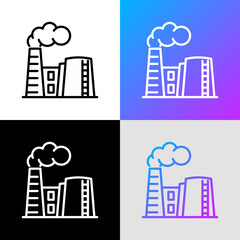 Factory with smoke from chimney thin line icon. Environmental pollution. Modern vector illustration.