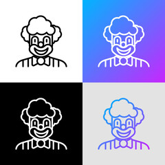 Funny clown for kids party thin line icon. Modern vector illustration, logo for entertainment show.