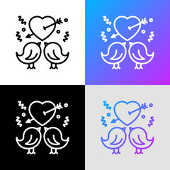 Romantic date, wedding. Two birds in love thin line icon. Modern vector illustration
