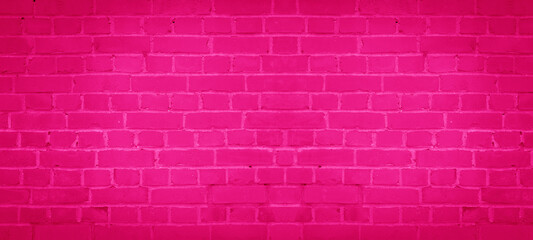 Pink damaged rustic brick wall brickwork stonework masonry texture background banner panorama.