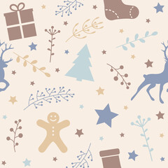 Design of seamless pattern with Christmas ornaments. Vector