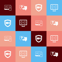 Set pop art Video chat conference, Question and Answer, and icon. Vector