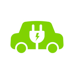 Electric car with plug icon symbol, EV car, Green hybrid vehicles charging point logotype, Eco friendly vehicle concept, Vector illustration