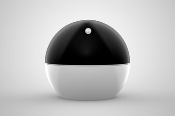 Empty blank minimalistic cosmetic jar with spray Mock up isolated on grey background. Can be used for perfume, body and hair care jar design. Realistic Oval or sphere shaped. 3d rendering.