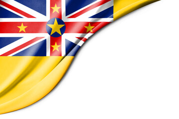 Niue flag. 3d illustration. with white background space for text.