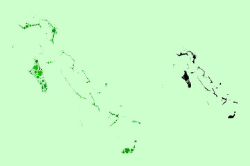 Vector Map of Bahamas Islands. Composition of green grapes, wine bottles. Map of Bahamas Islands mosaic designed with bottles, berries, green leaves.