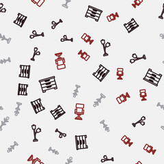 Set line Chest of drawers, Floor lamp, Coat stand and Office chair on seamless pattern. Vector