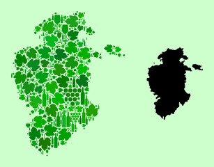 Vector Map of Burgos Province. Combination of green grape leaves, wine bottles. Map of Burgos Province collage designed from bottles, grapes, green leaves.