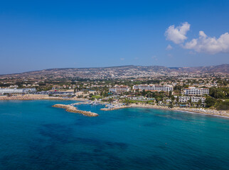 Fototapeta na wymiar Coral beach in Paphos Cyprus - aerial view