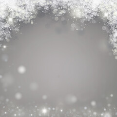 Fototapeta premium Gray Christmas background with shiny stars and snow