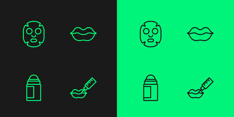 Set line Lip augmentation, Deodorant roll, Facial cosmetic mask and Smiling lips icon. Vector