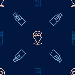 Set line Shaving gel foam, Bottle of liquid soap and Smiling lips on seamless pattern. Vector