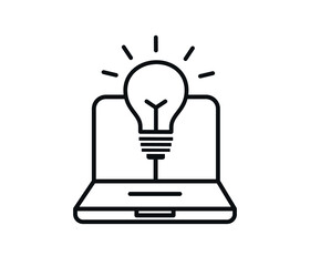 laptop and a light bulb. creative idea concept. editable vector, graphic.
