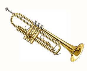 Naklejka na ściany i meble Trumpet, brass musical instrument of symphony orchestra