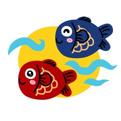 Cute fish couple logo cartoon vector illustration 