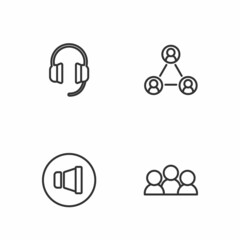 Set line Meeting, Speaker volume, Headphones and icon. Vector